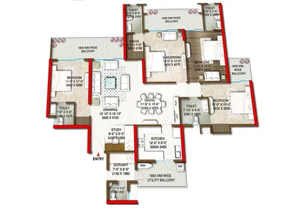 M3M Capital 3.5 BHK + Utility Floor Plan