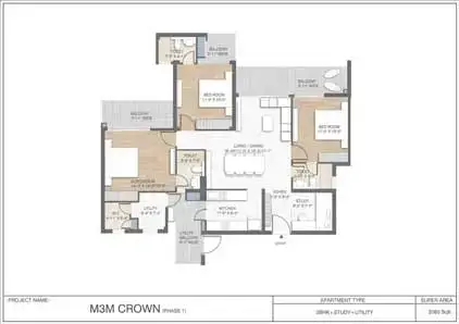 M3M Crown 3.5 BHK + Utility Floor Plan
