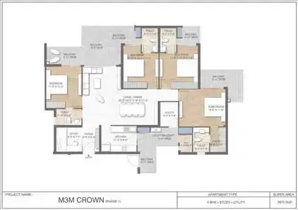 M3M Crown 4BHK+ Utility Floor Plan